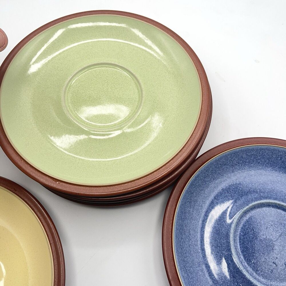 Denby Juice Yellow, Green And Blue Saucer Set for Breakfast Cup England Set Of 6 - Picture 8 of 11